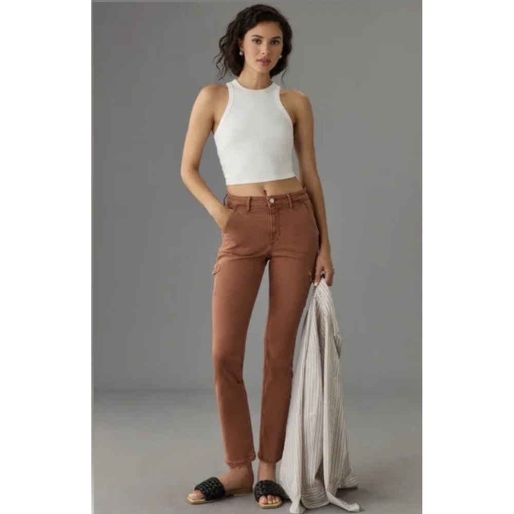Paige Jolie Mid-Rise Straight Cargo Jeans in Vintage Burnt Terracotta | 27